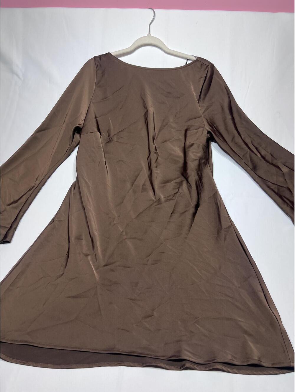 Brown Long Sleeve Dress with Cutout Detail
